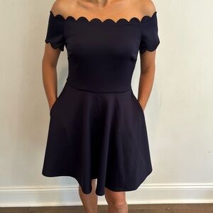 NWT Ted Baker Blue Midi Dress — Bardot Scallop Skater Dress